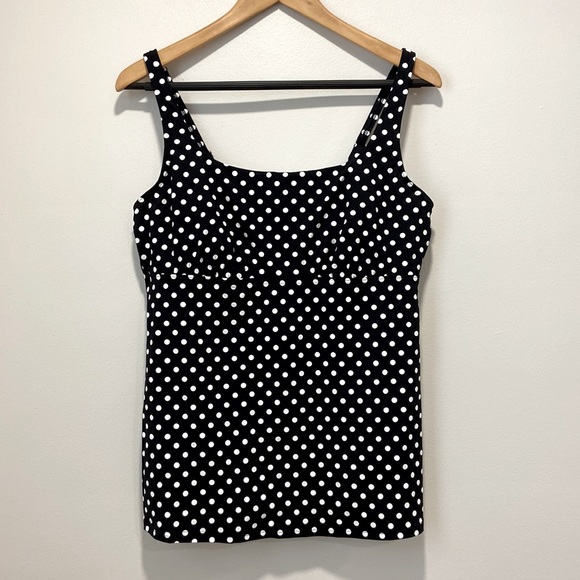 Lands’ End Polka Dots Tankini Swim Top Women Size 14L - Picture 1 of 10